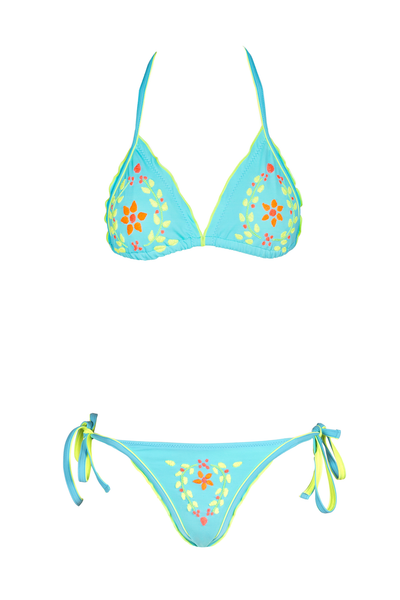 Bikini Amarres Azul con Flores